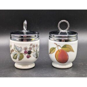 2 Vtg Royal Worcester England Egg Coddler Porcelain Raspberry Peach 3.5"